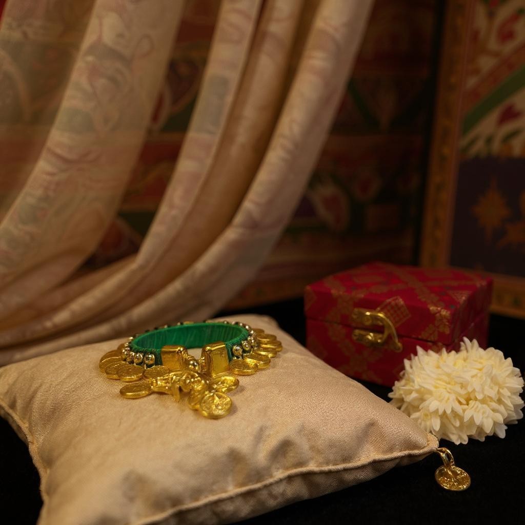 Ready to Give Combo for Karwa Chauth includes Penny Bangle, Gajra Bun & Bindi in Brocade Box - Set of 5