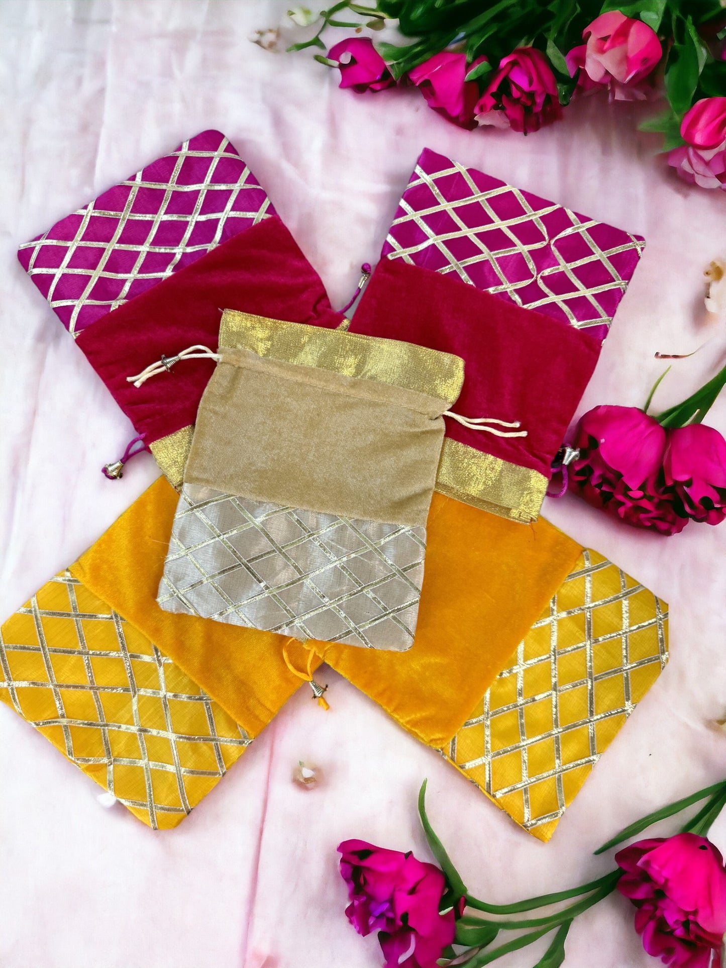 Silk, Velvet, Gota Patti Bag, Set of 5