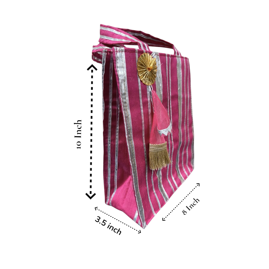Striped Gota Silk Bags with Handle