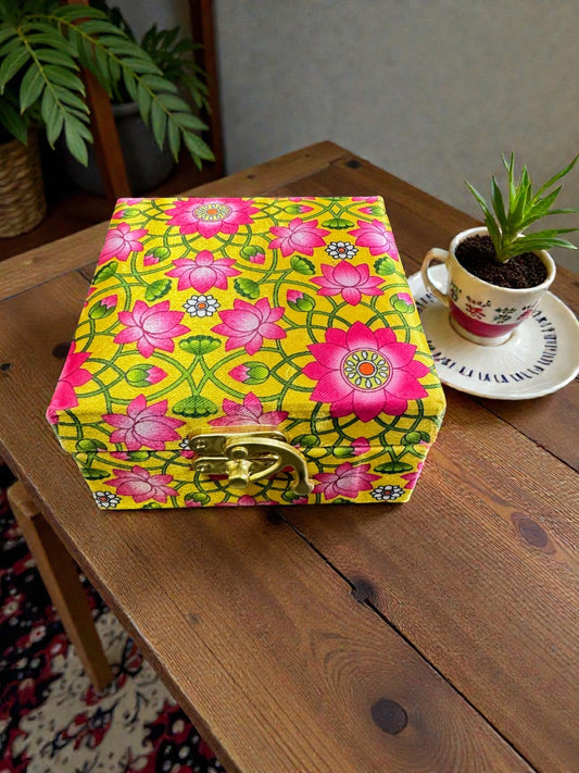 Lotus Print Gift Boxes - Set of 3 - Perfect To Pack Small Gifts Like Diya, Jewelry, Prasad