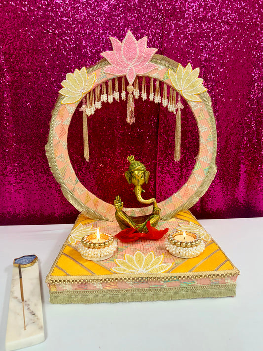 Ganpati Singhasan with Backdrop - Reusable Decoration for Ganesha Chaturthi/Ganpati Festival