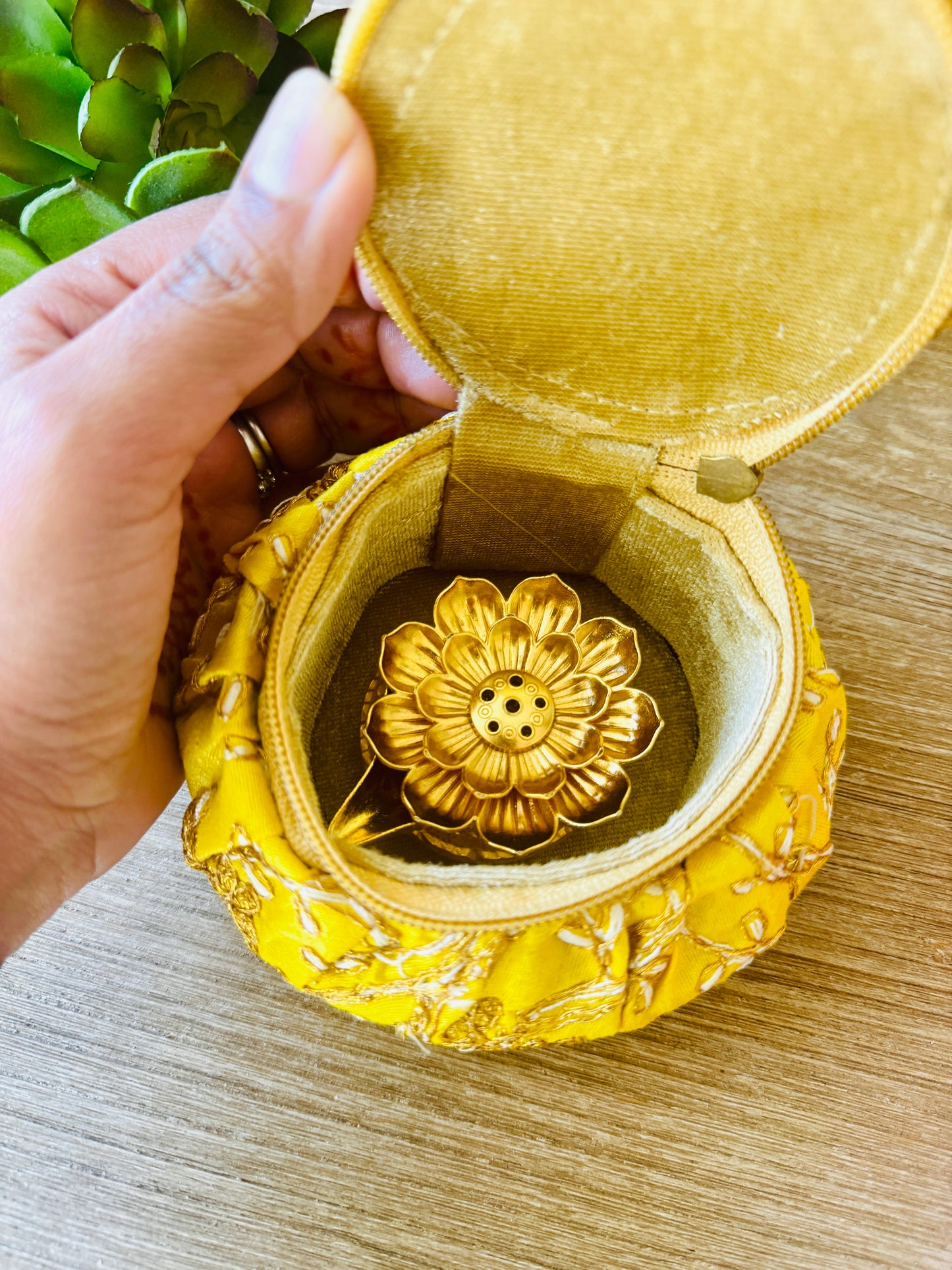 Ready-to gift Combo Set includes Metal Kuber Diya, Incense Stick Holder with Mataki Shape Embroidered Gift Box Set of 4 for Diwali or Indian Festivals or Occasions as Return Gift