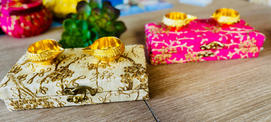 Ready-to gift Combo Set includes Two Metal Kuber Diyas with Rectangle Embroidered Gift Box set of 4 for Diwali or Indian Festivals or Occasions as Return Gift