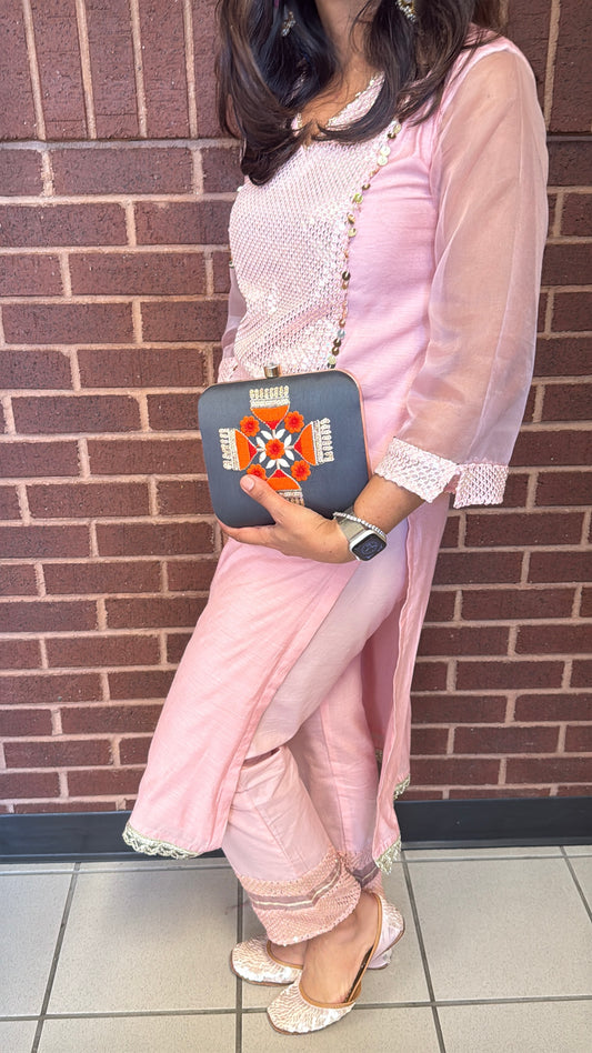 Exclusive Gray Box Clutch with Embroidery