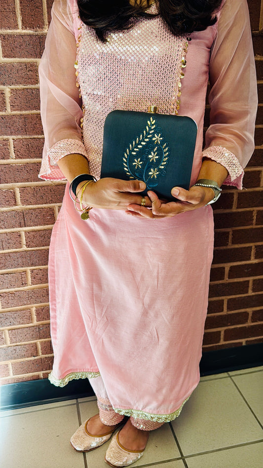 Exclusive Gray Clutch with Embroidery