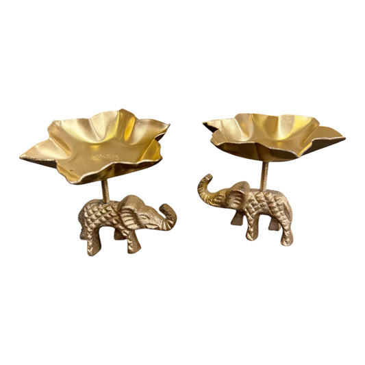 Elephant & Lotus Bowl Tea-light Holder Set of 2