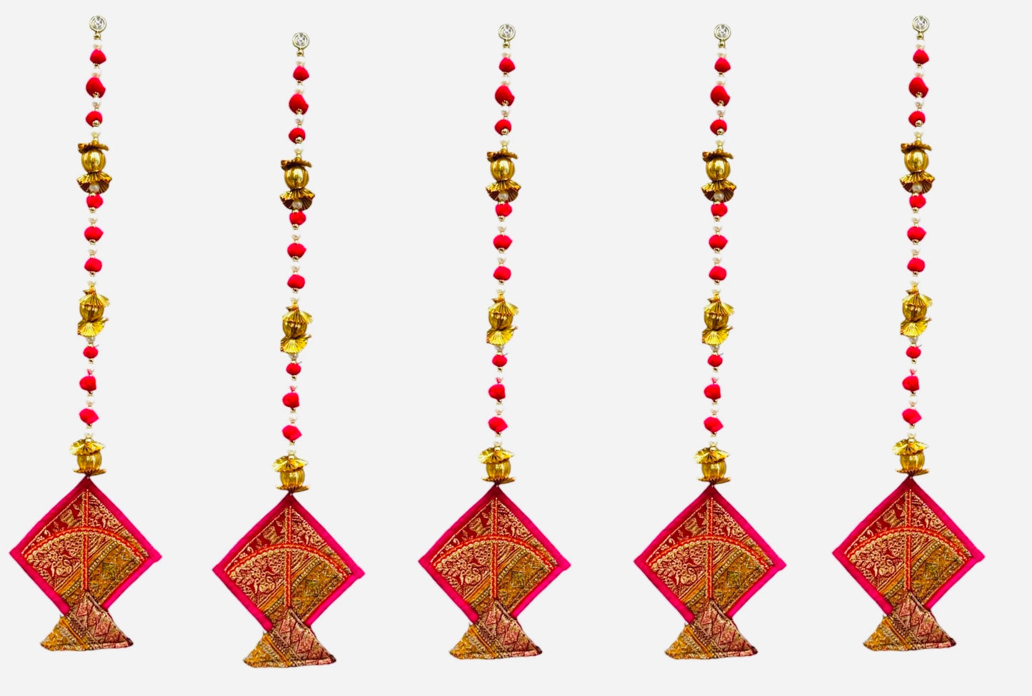 26" Long Gota Ball & Pearl Lari with Kite Tassels for Lohri or Makar Sankranti, Set of 5