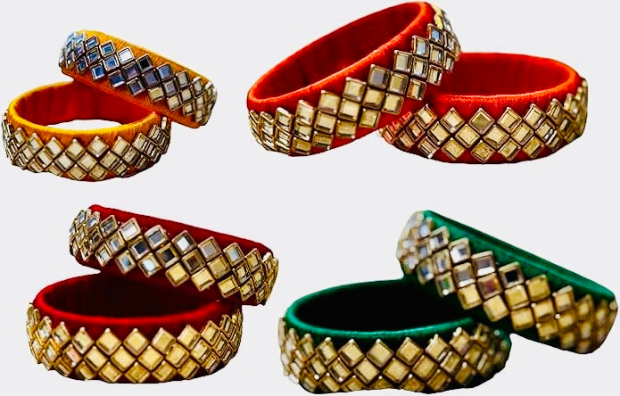 Kundan & Silk Thread Bangle, 5 Pairs