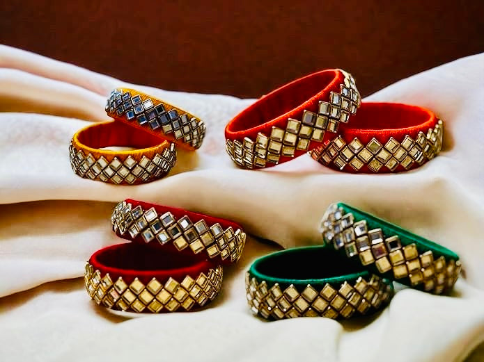 Kundan & Silk Thread Bangle, 5 Pairs