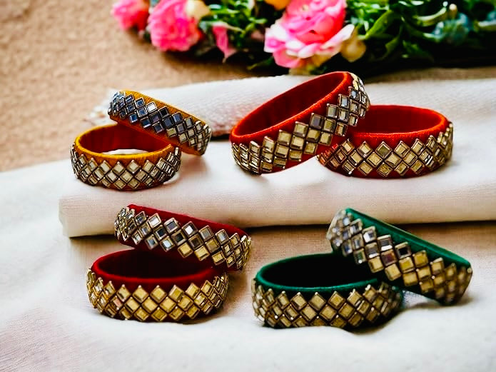Kundan & Silk Thread Bangle, 5 Pairs