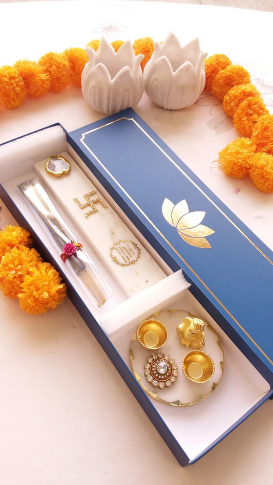 Marble Agarbatti Stand with Ganesha Platter