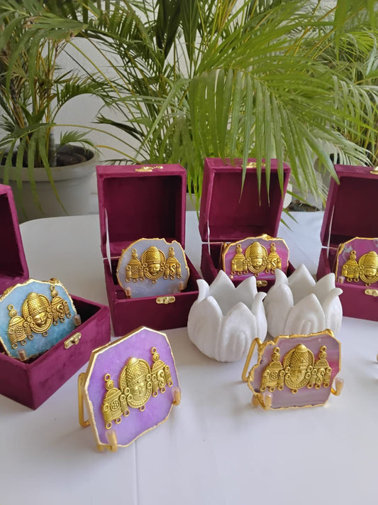 Tirupati Balaji on Natural Agate Stone with Stand & Suede Gift Box - Premium Gift for Any Occasion