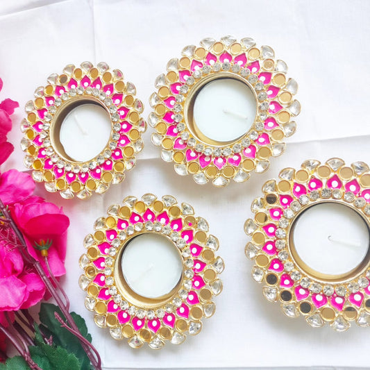 Minakari Metal Diyas/ T-Light Holder - Return Gift for Any Indian Celebration - Set of 2