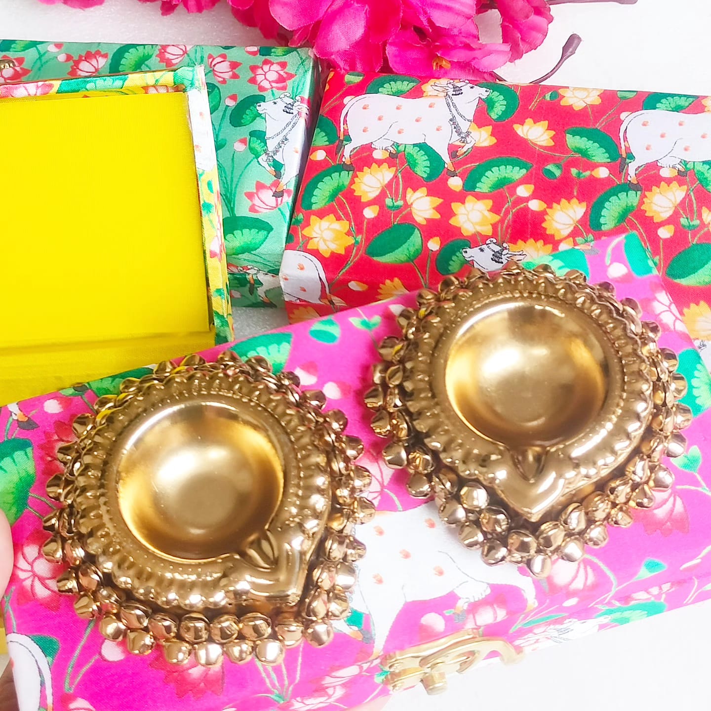 Ghunghroo Diya/T- Light. Holders Set of 2 - Beautiful Return Gifts for Any Occasion - Diwali Gifts
