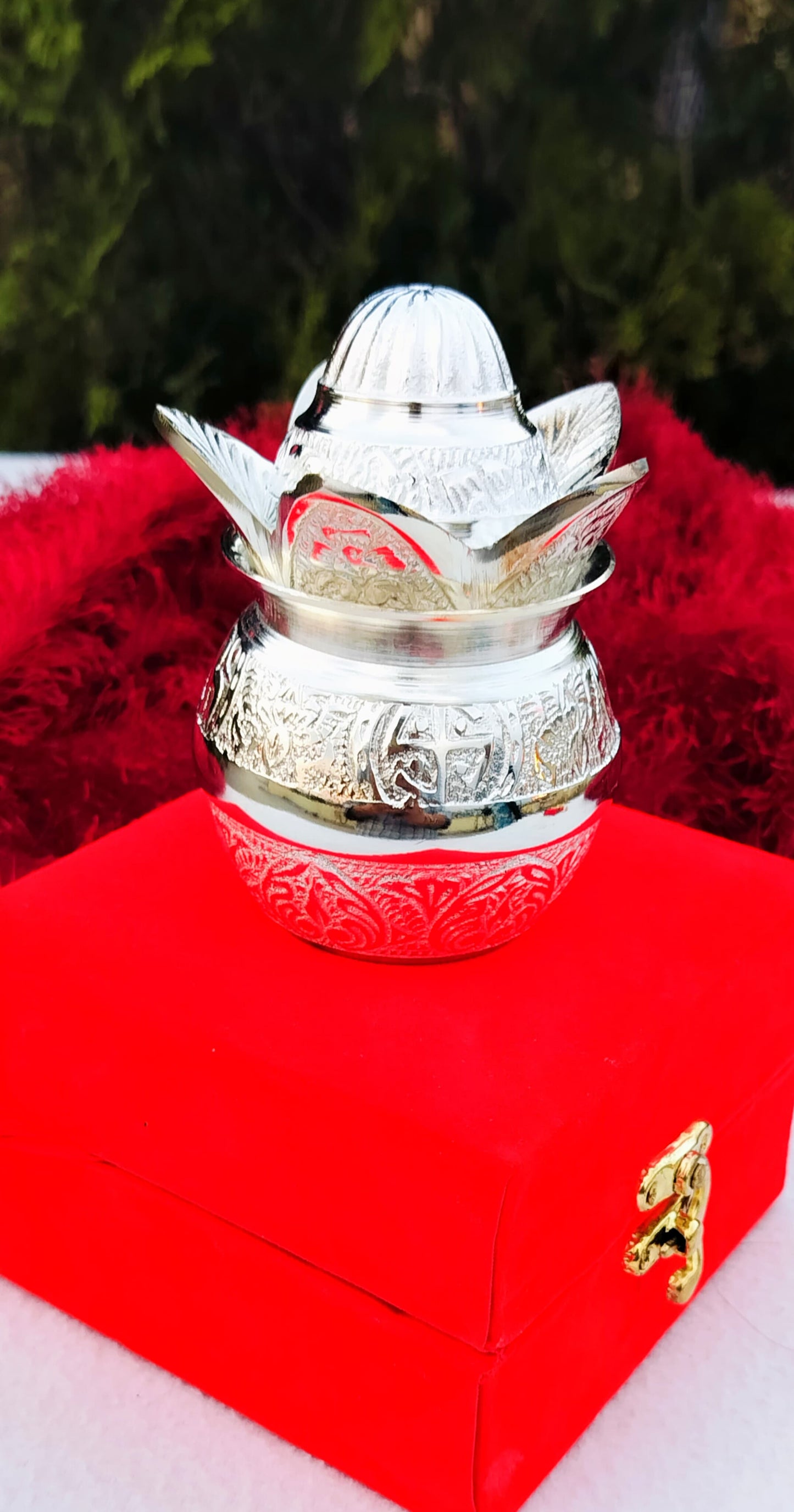 German Silver Mangal Kalash for Puja Or Housewarming Gift In Velvet Box