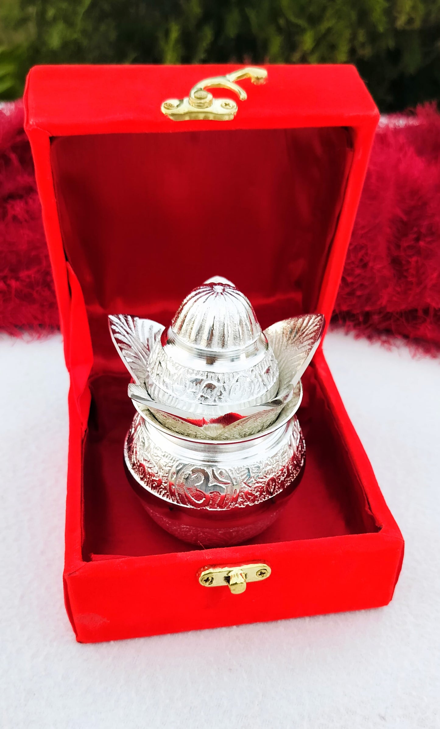 German Silver Mangal Kalash for Puja Or Housewarming Gift In Velvet Box