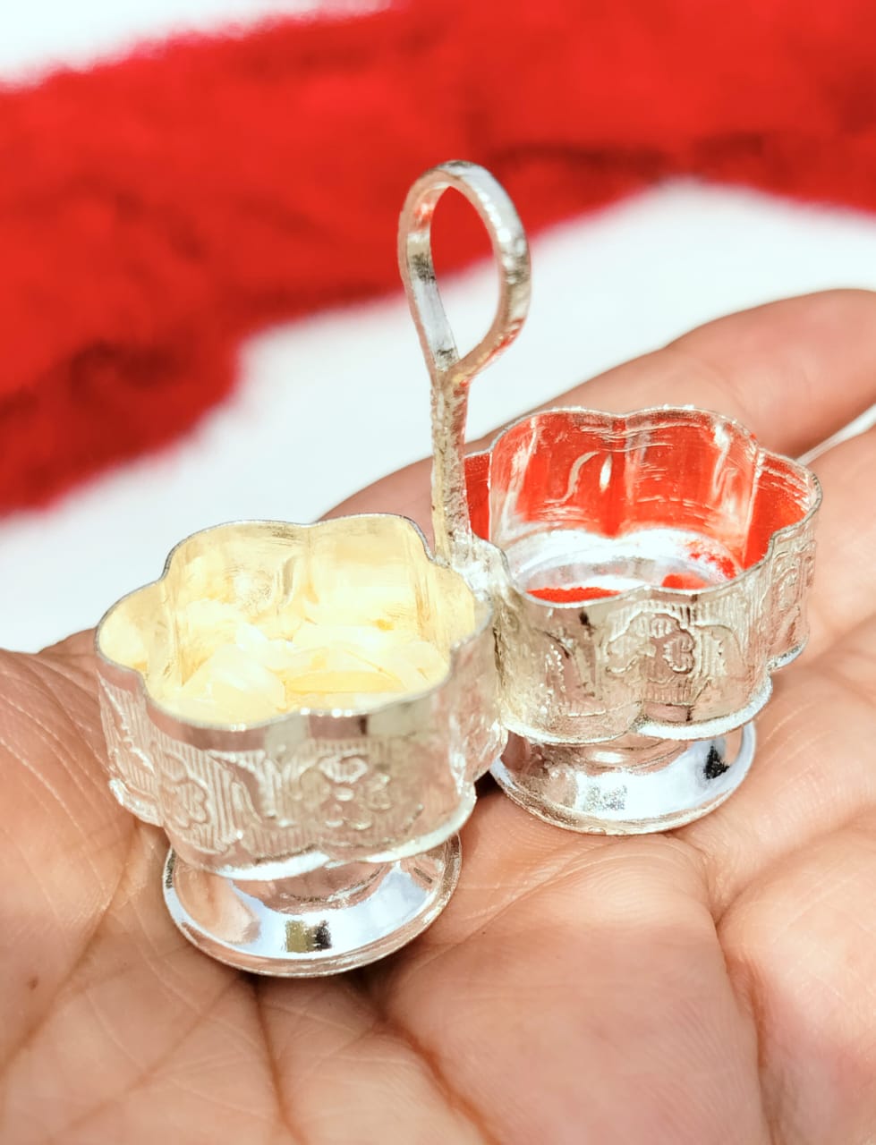 Set of 5 - 2" German Silver Haldi Kumkum Holder for Puja, Return Gift