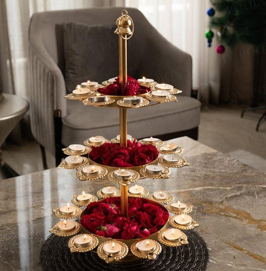 23" Tall Standing Three Tier Urli with Diyas