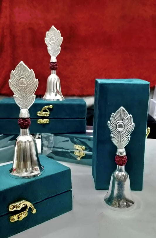 German Silver Morpankh Bell with Faux Rudraksh