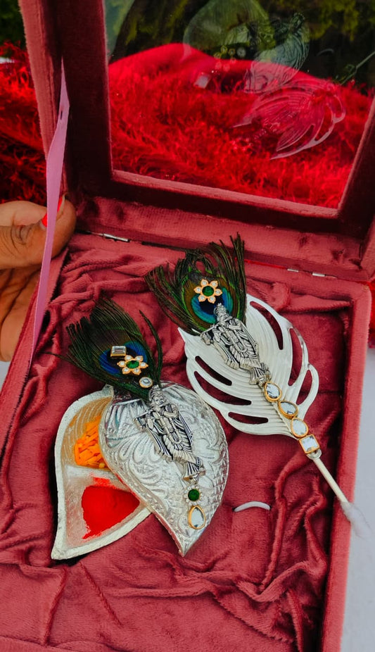 German Silver Flute Krishna Tilak Stick with Sliding Roli Chawal Chopra