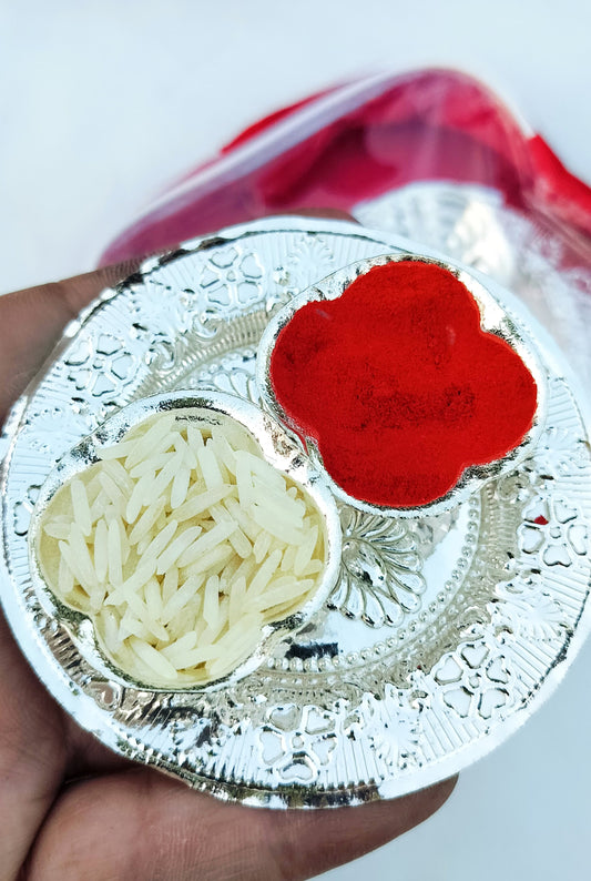 German Silver Nakkashi Kumkum Plate