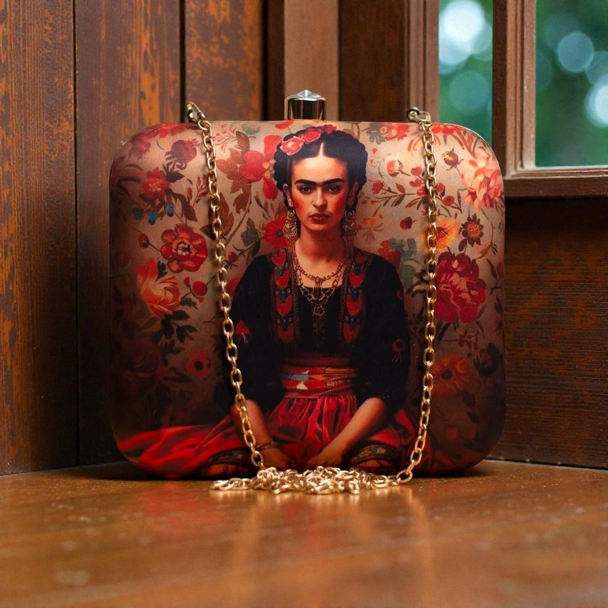 Designer Clutch with Floral Design & Women Portrait