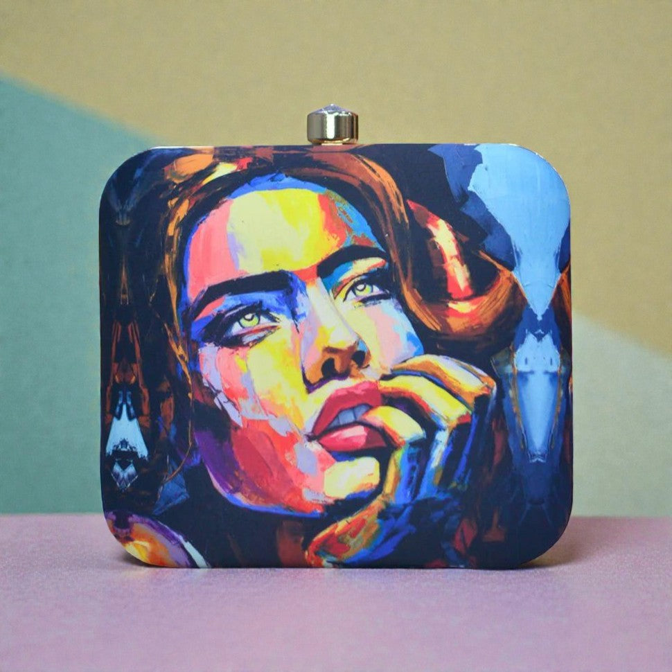 Colorful Stylish Clutch with Abstract Portrait of Women