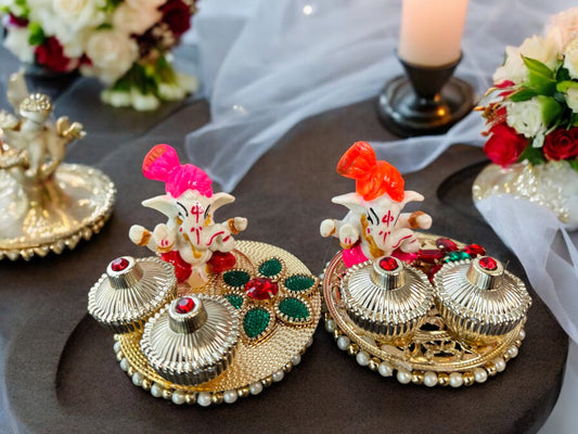 Haldi Kumkum Plate with Ganesha, Set of 2