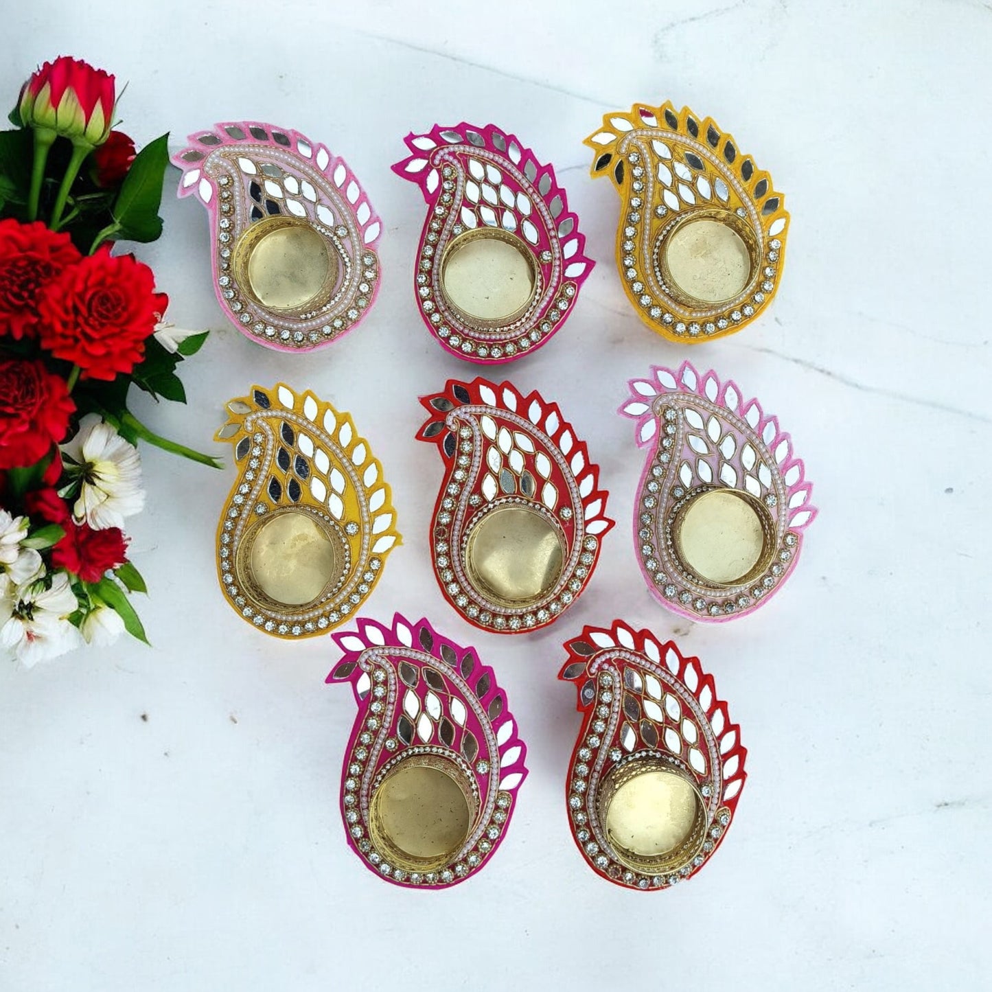 Koyari Shaped T-Light Holder with Mirrorwork - Set of 3