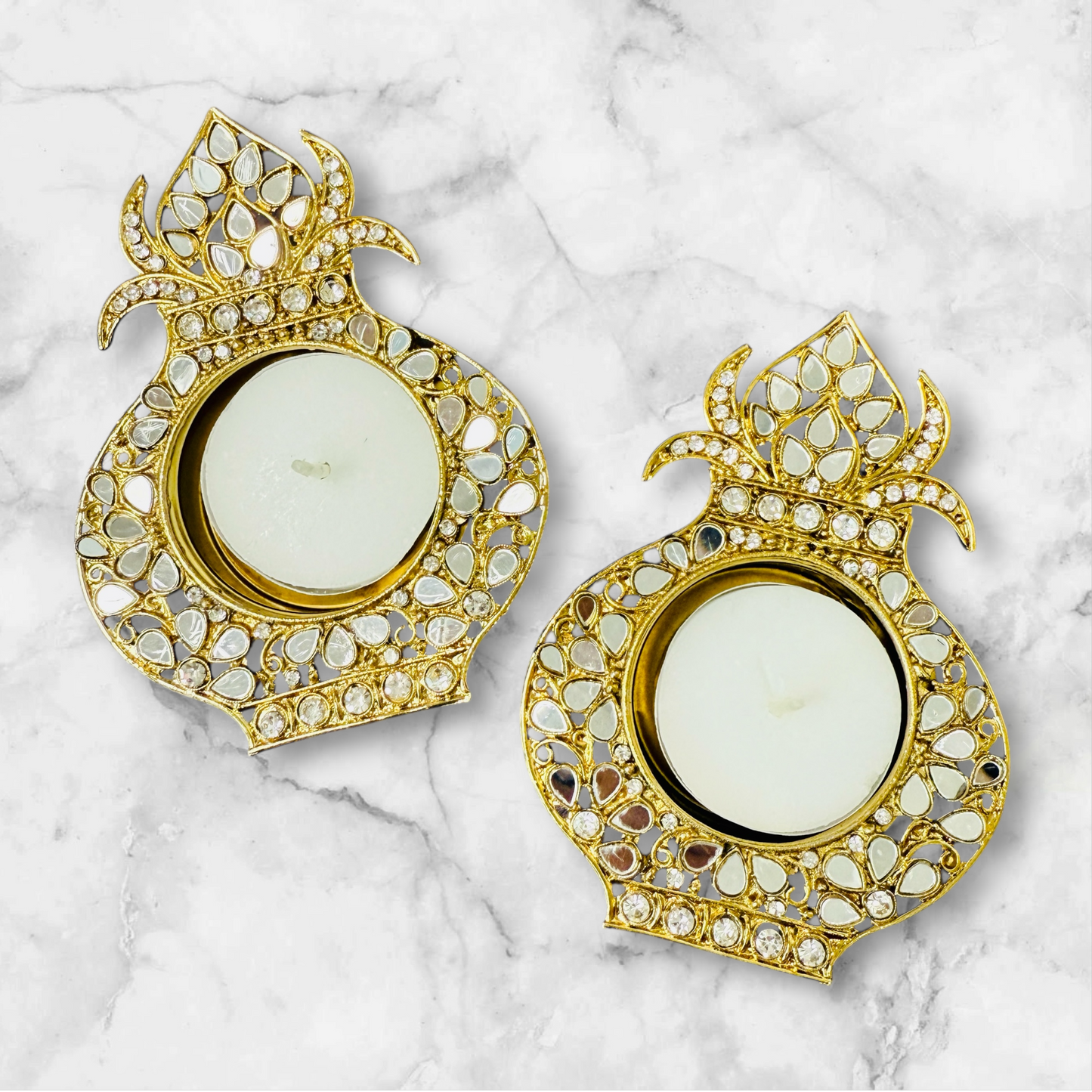 Kalash Shaped Mirror Diyas/ T-Light Holder
