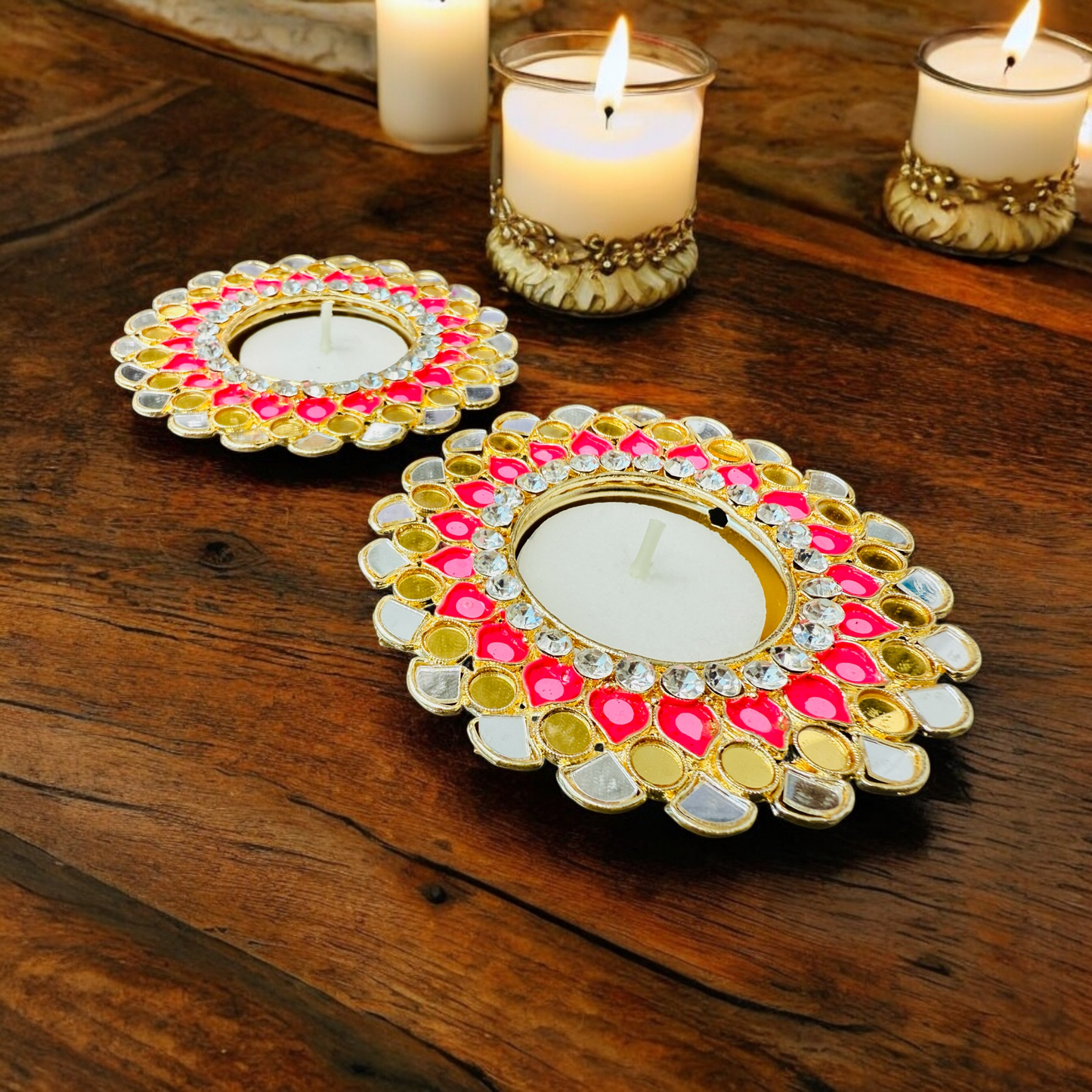 Minakari Metal Diyas/ T-Light Holder - Return Gift for Any Indian Celebration - Set of 2
