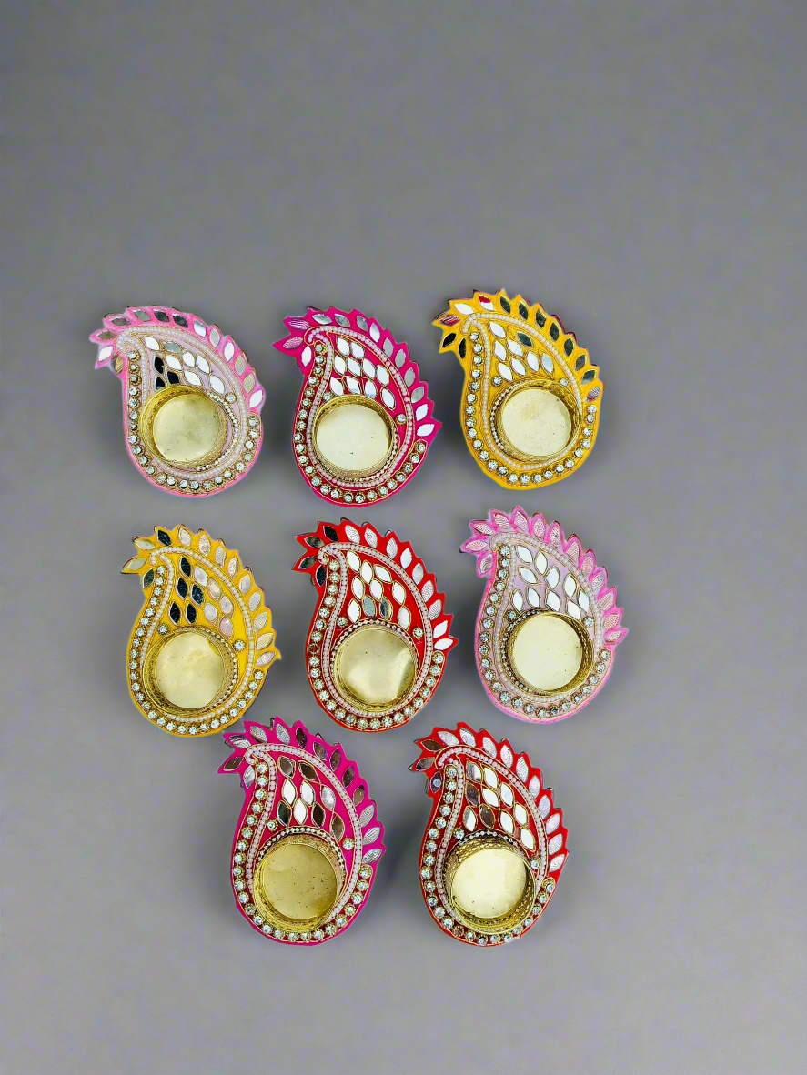 Koyari Shaped T-Light Holder with Mirrorwork - Set of 3