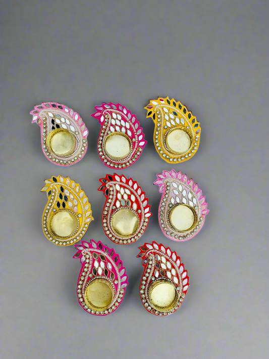 Koyari Shaped T-Light Holder with Mirrorwork - Set of 3