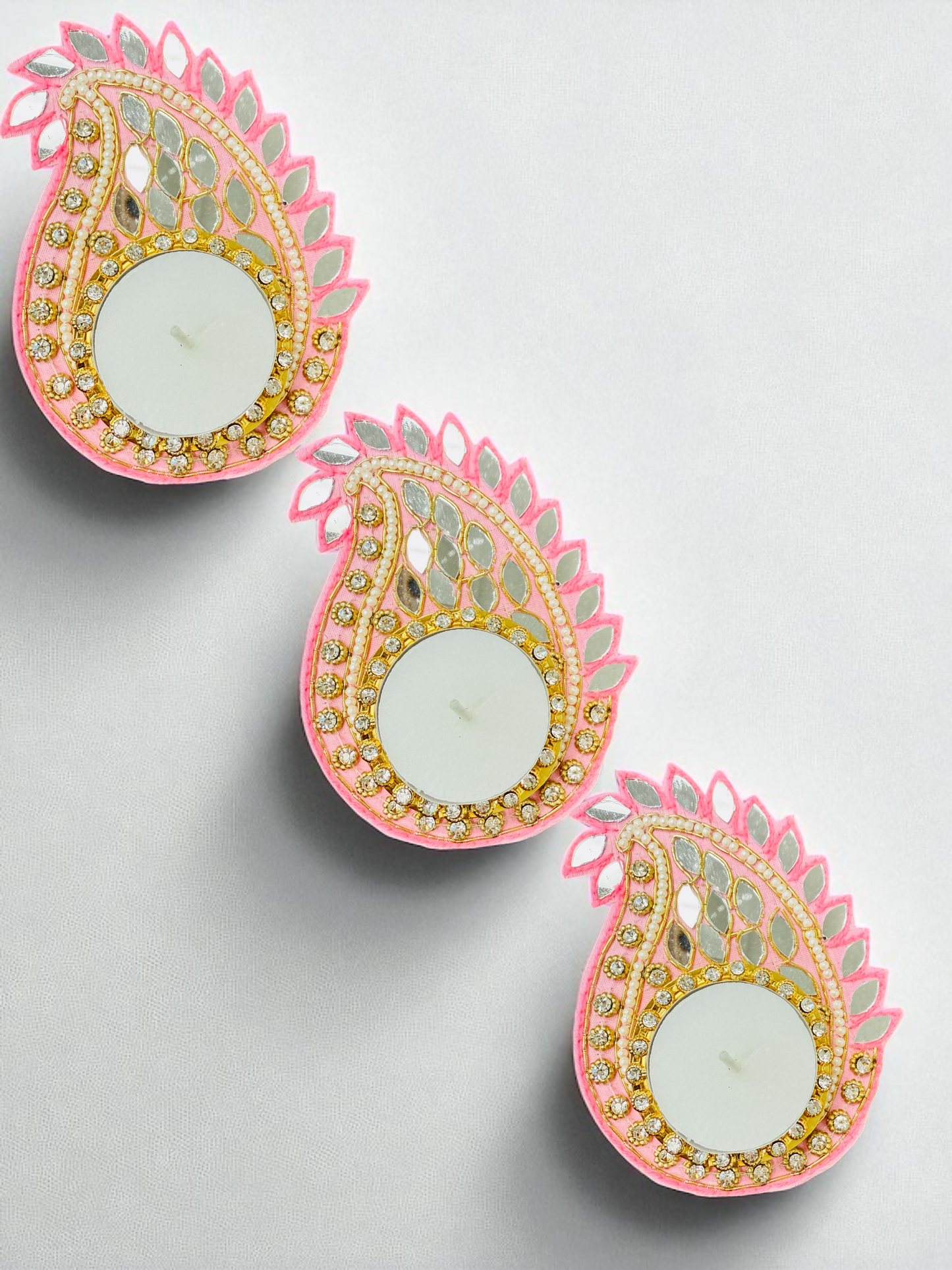 Koyari Shaped T-Light Holder with Mirrorwork - Set of 3
