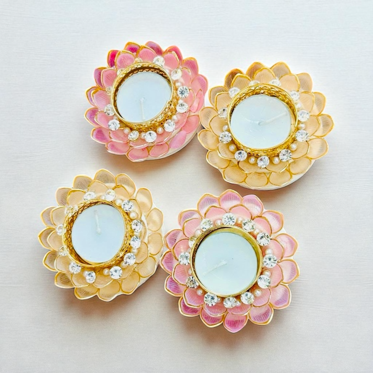 Set of 2 Dainty Acrylic Flower Shaped T-Light Holders in Pastel Colors