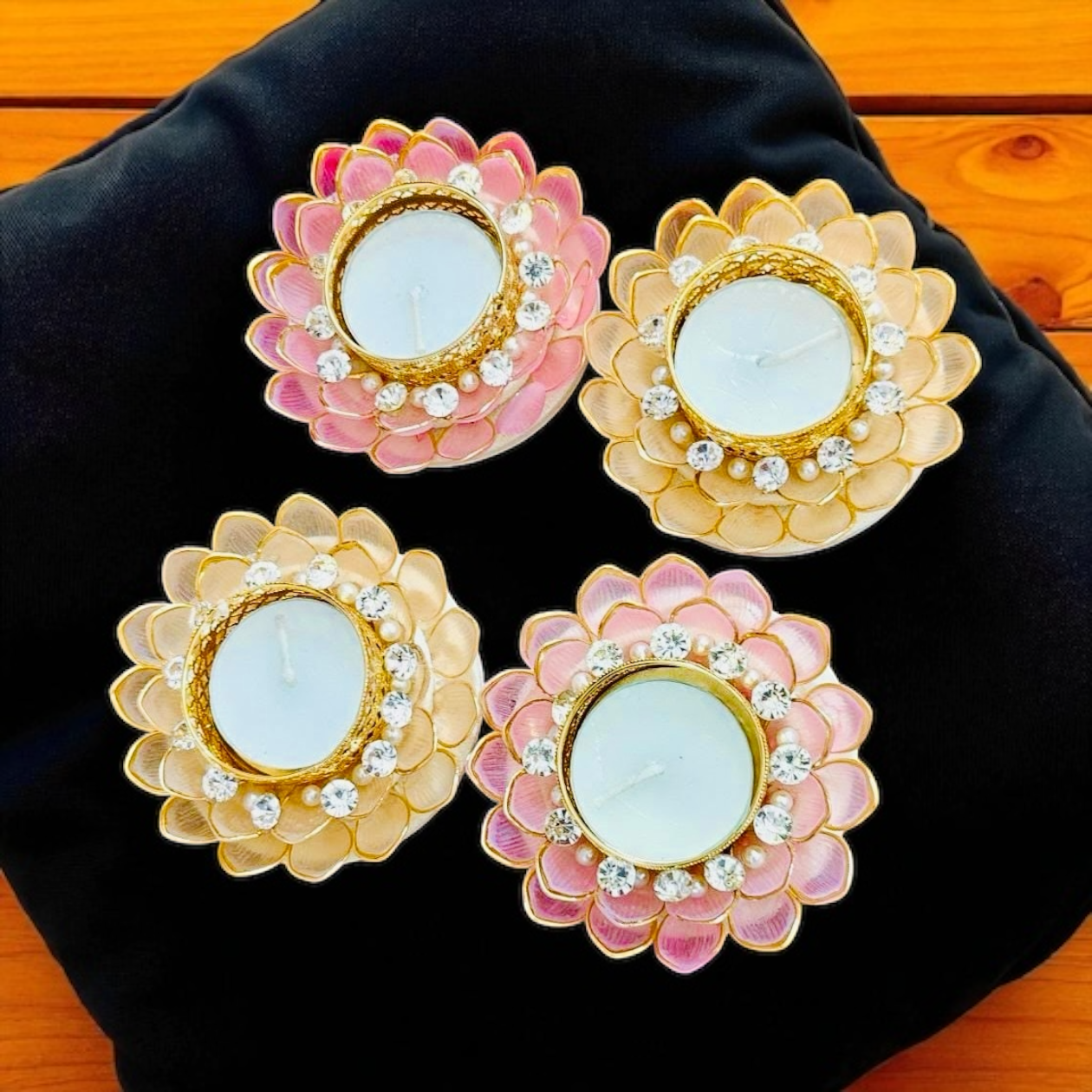 Set of 2 Dainty Acrylic Flower Shaped T-Light Holders in Pastel Colors