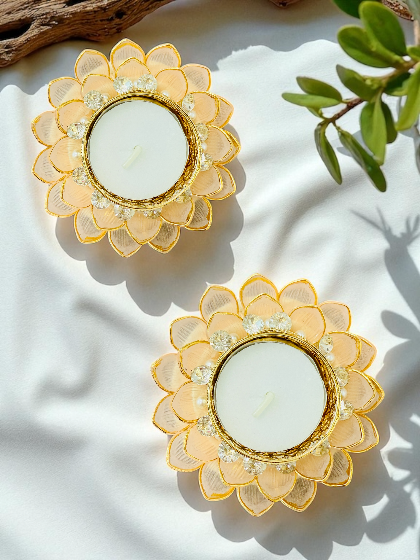 Set of 2 Dainty Acrylic Flower Shaped T-Light Holders in Pastel Colors