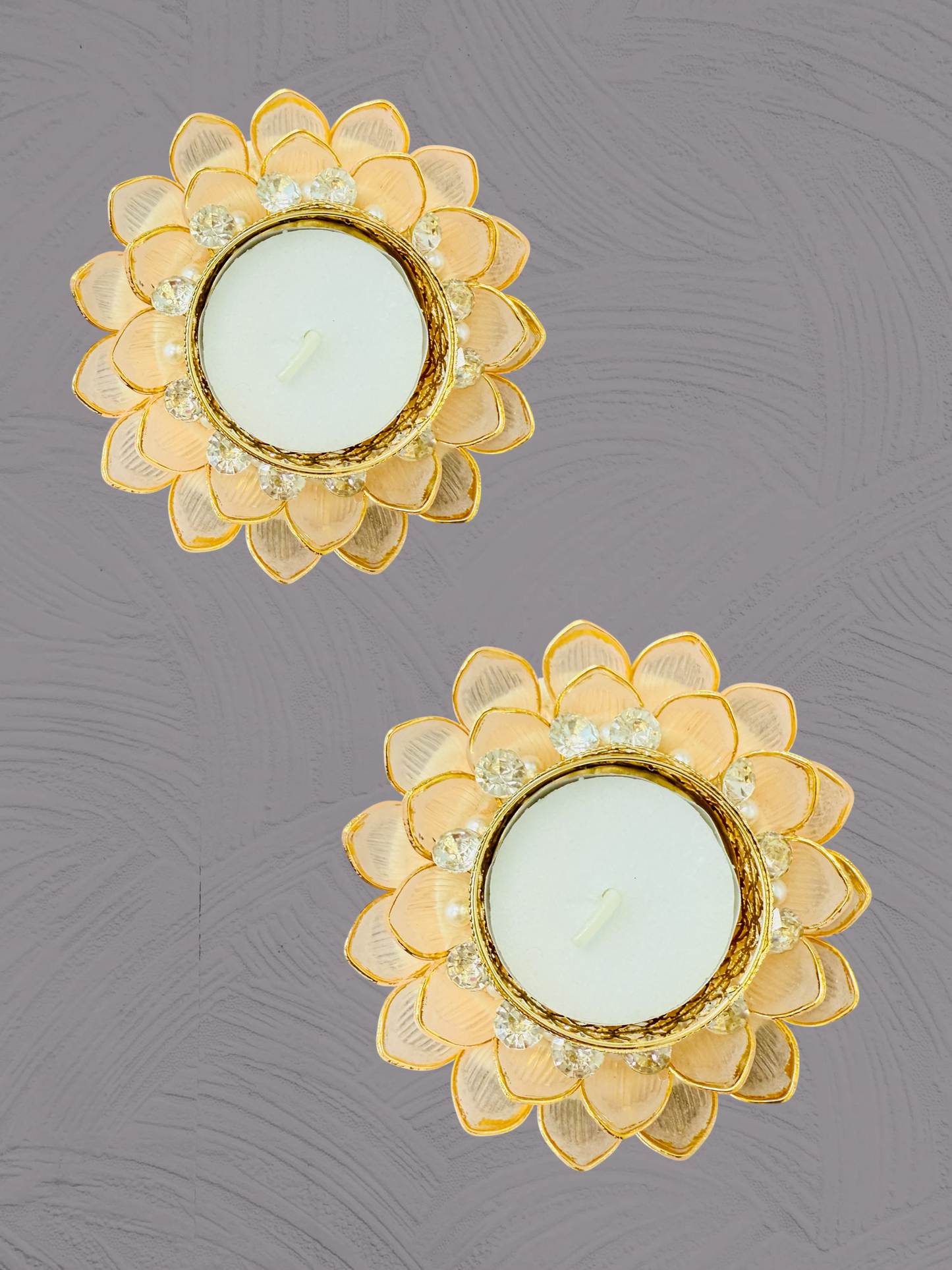 Set of 2 Dainty Acrylic Flower Shaped T-Light Holders in Pastel Colors