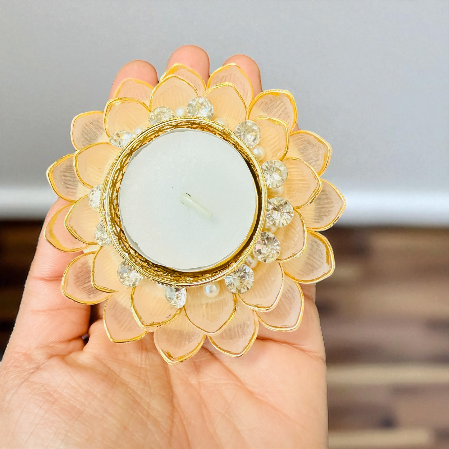 Set of 2 Dainty Acrylic Flower Shaped T-Light Holders in Pastel Colors