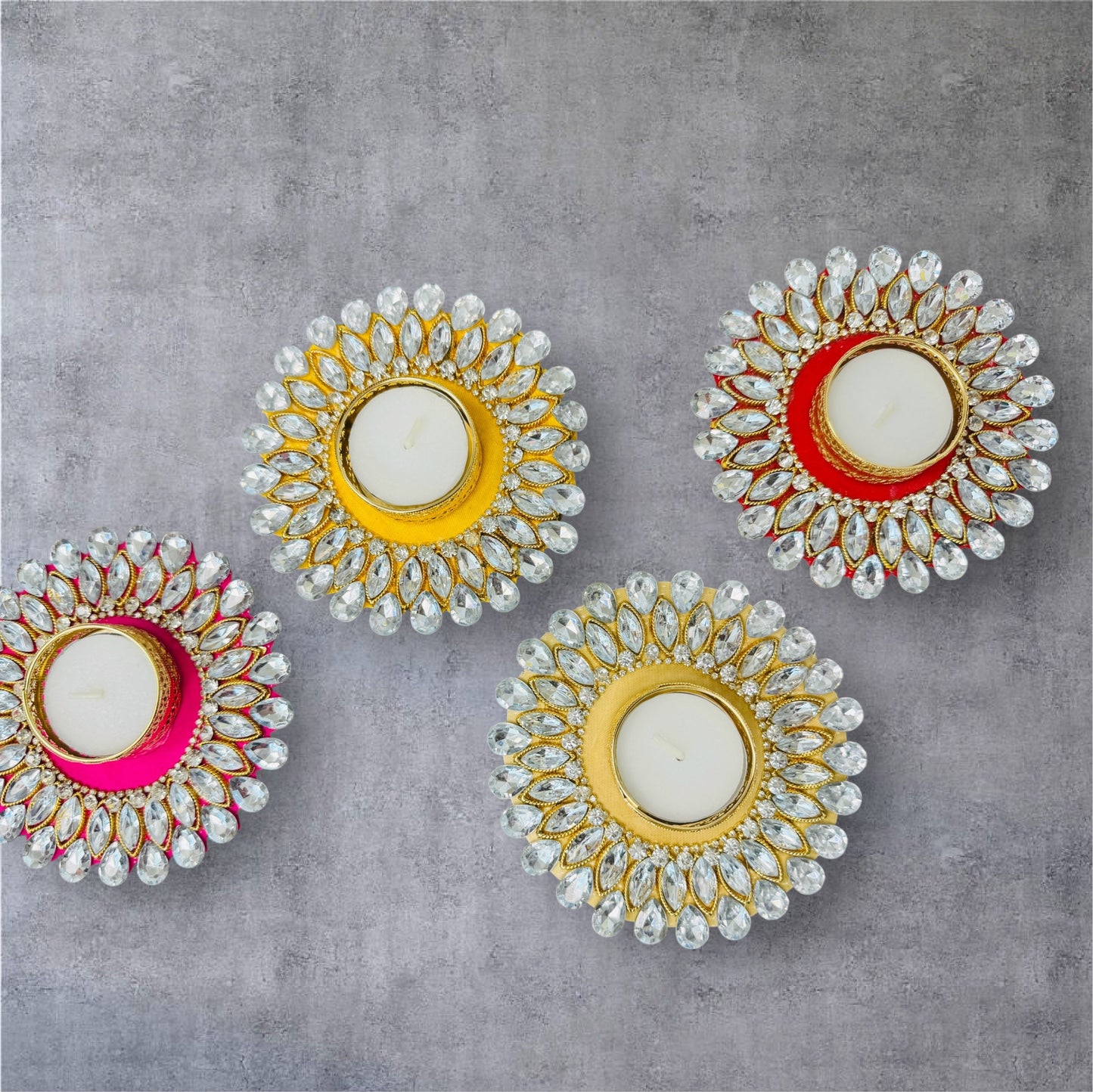Set of 4 Kundan T-Light Holders - Affordable Return Gift for Housewarming/Diwali