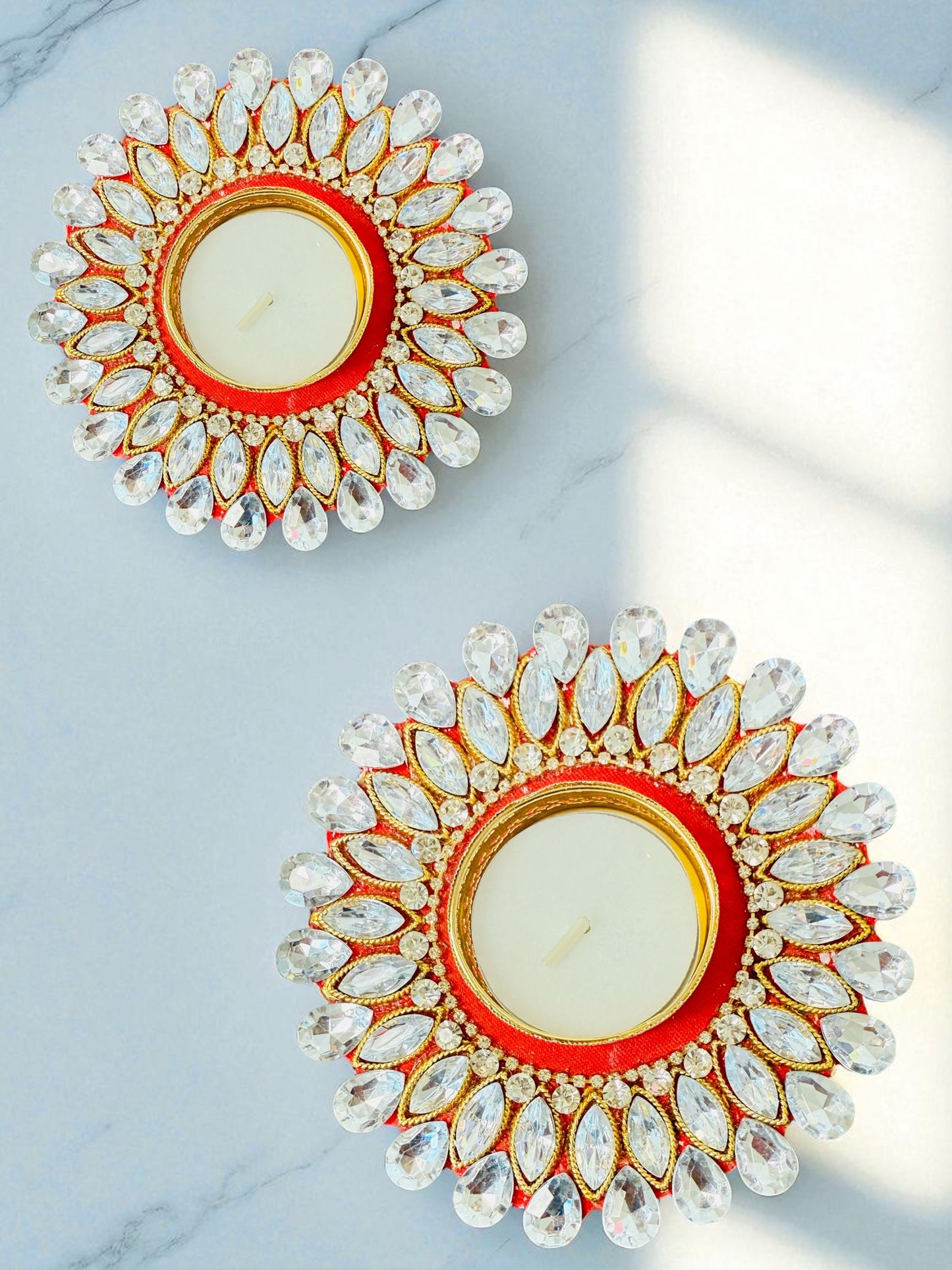 Set of 4 Kundan T-Light Holders - Affordable Return Gift for Housewarming/Diwali