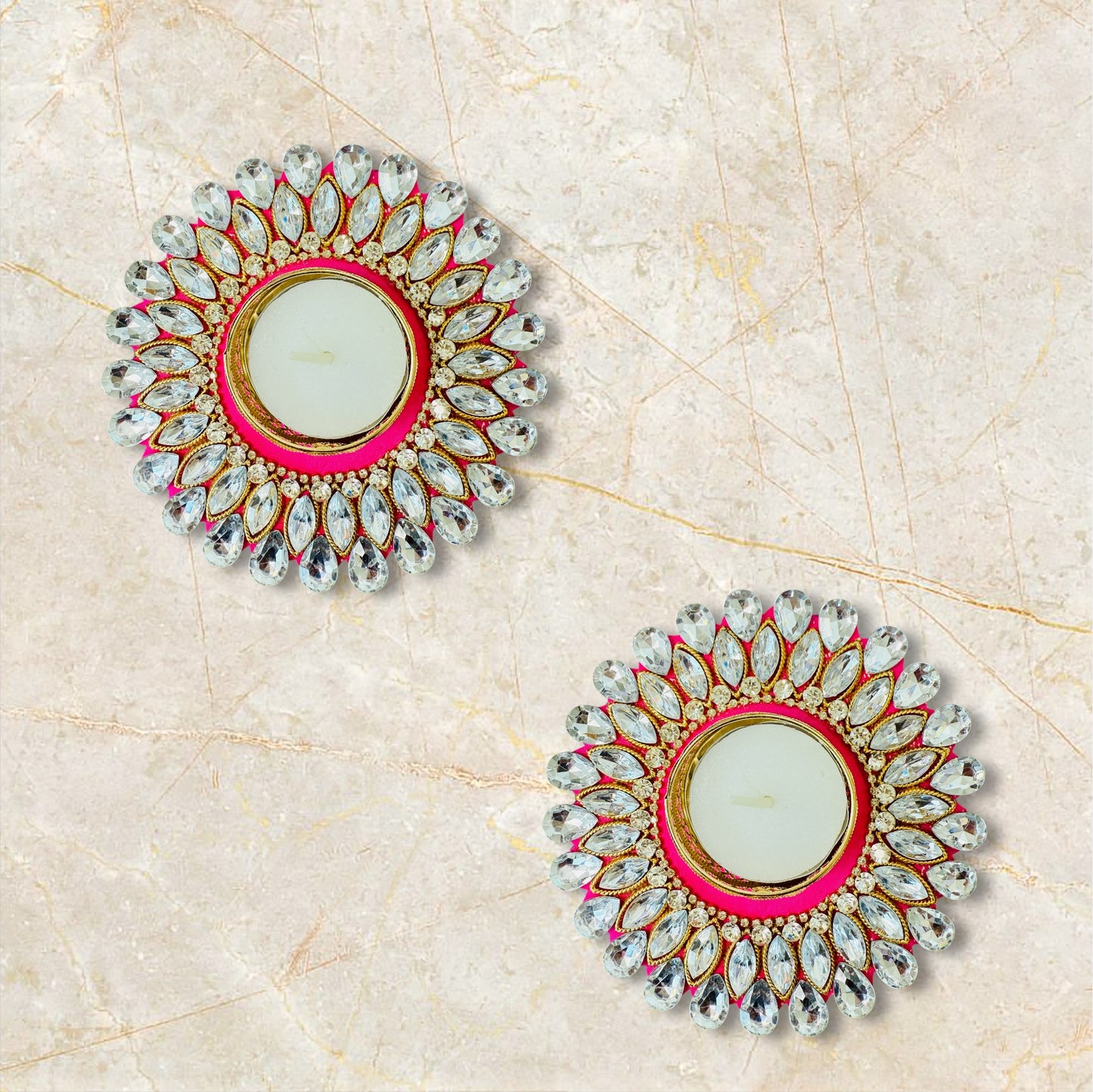 Set of 4 Kundan T-Light Holders - Affordable Return Gift for Housewarming/Diwali
