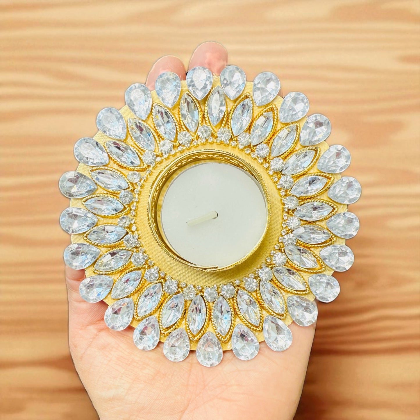 Set of 4 Kundan T-Light Holders - Affordable Return Gift for Housewarming/Diwali