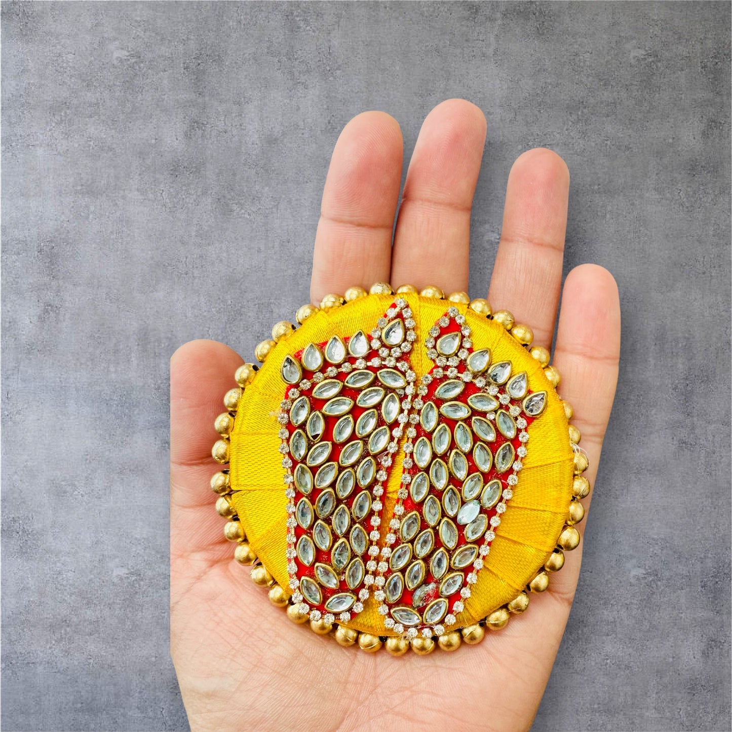 Gift Combo - Elephant Shaped T-Light Holder with Laxmi Charan in Brocade Box