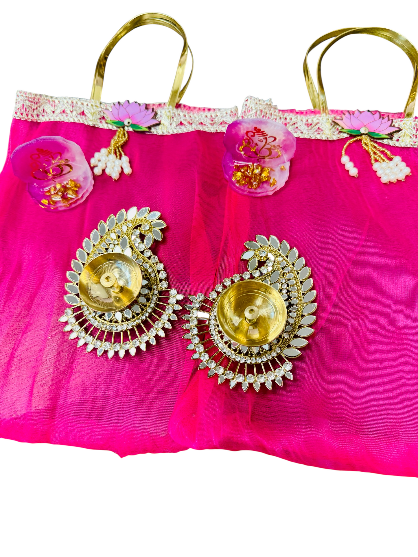 Combo of Diya, Resin Ganesha & Bag - Perfect Giveaway for Wedding, Mehendi, Karwachauth