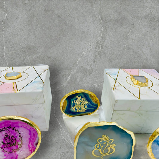 Ganesh Ji Agate with Marble T Light Holder - Ganpati Gift/ Ganesha Puja Gift