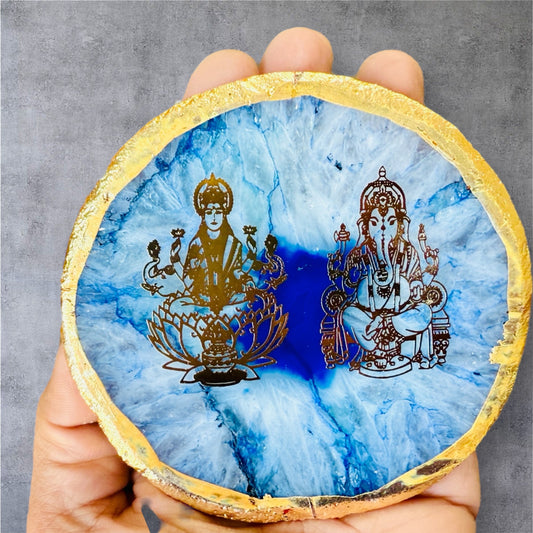 Ganesh & Laxmi Ji Agate with Marble T Light Holder - Ganpati Gift/ Ganesha Puja Gift/Diwali Gift