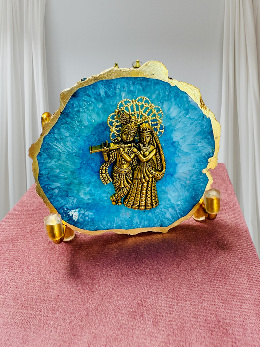 Radha Krishna on Agate with Stand & Suede Gift Box - Premium Gift for Any Occasion