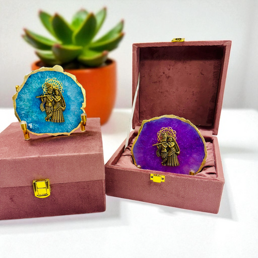 Radha Krishna on Agate with Stand & Suede Gift Box - Premium Gift for Any Occasion