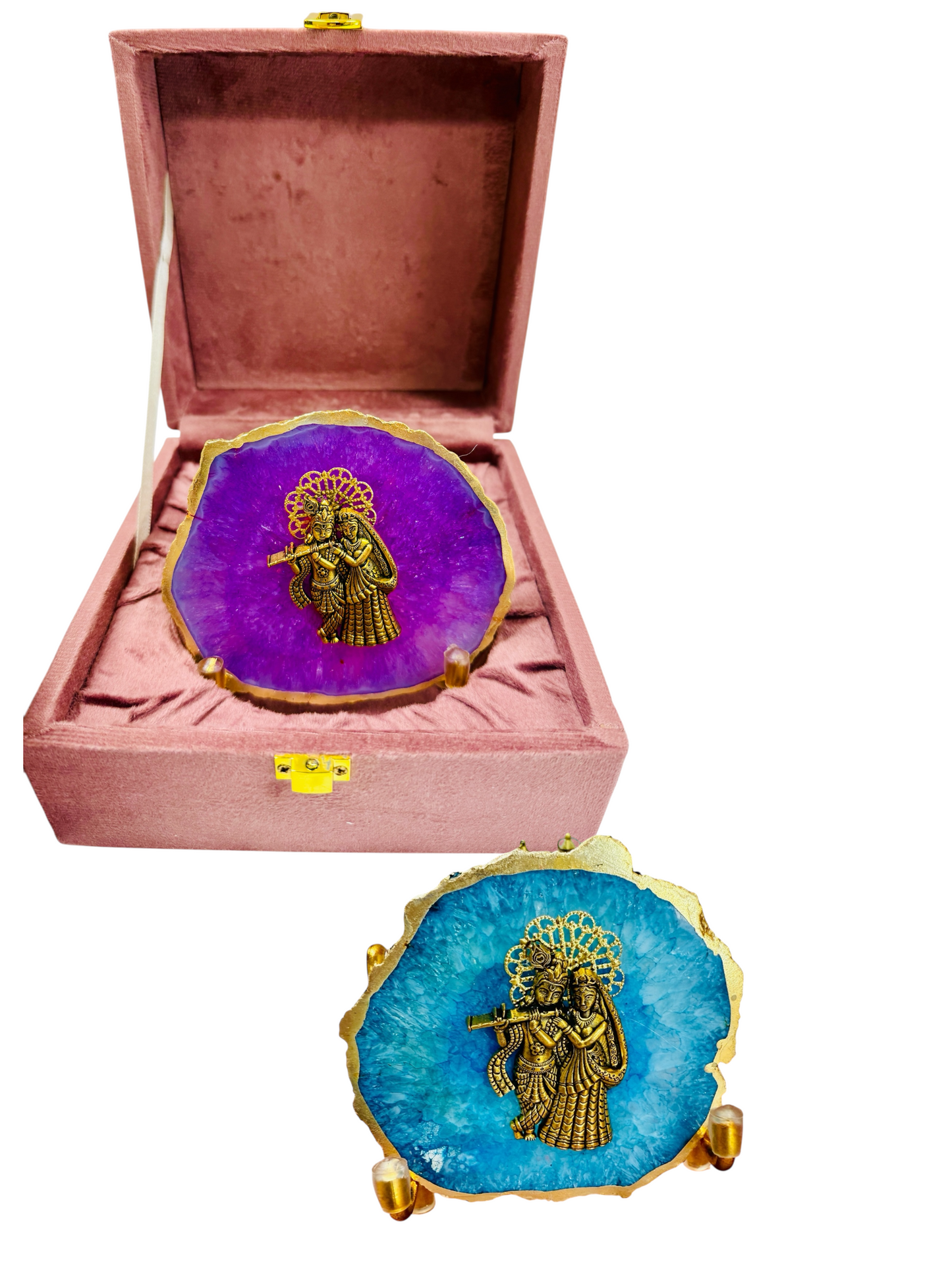 Radha Krishna on Agate with Stand & Suede Gift Box - Premium Gift for Any Occasion